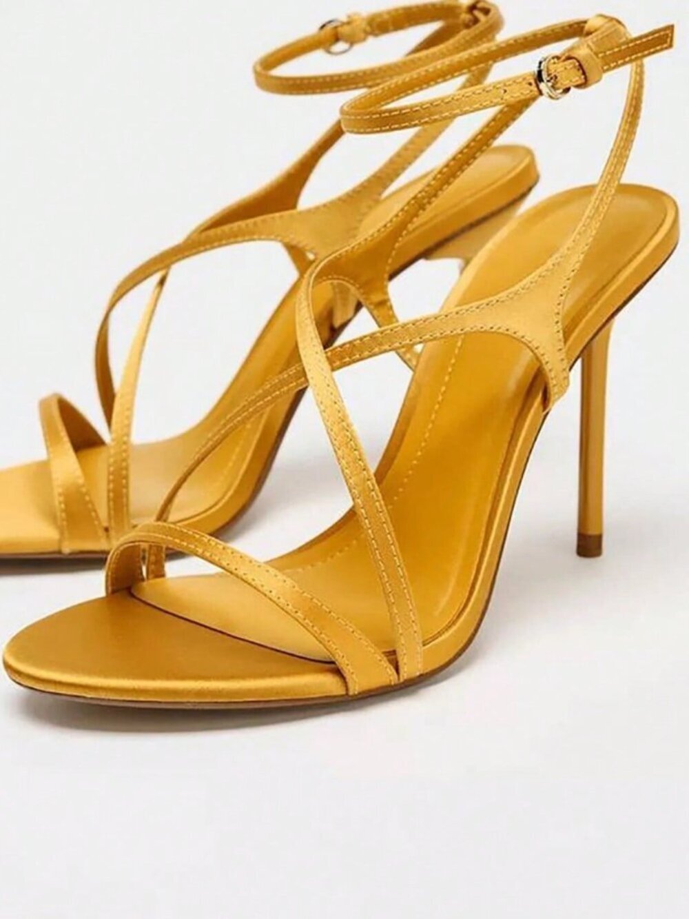 Yellow Fashionable Women's Stiletto High Heel Square Toe Sandals